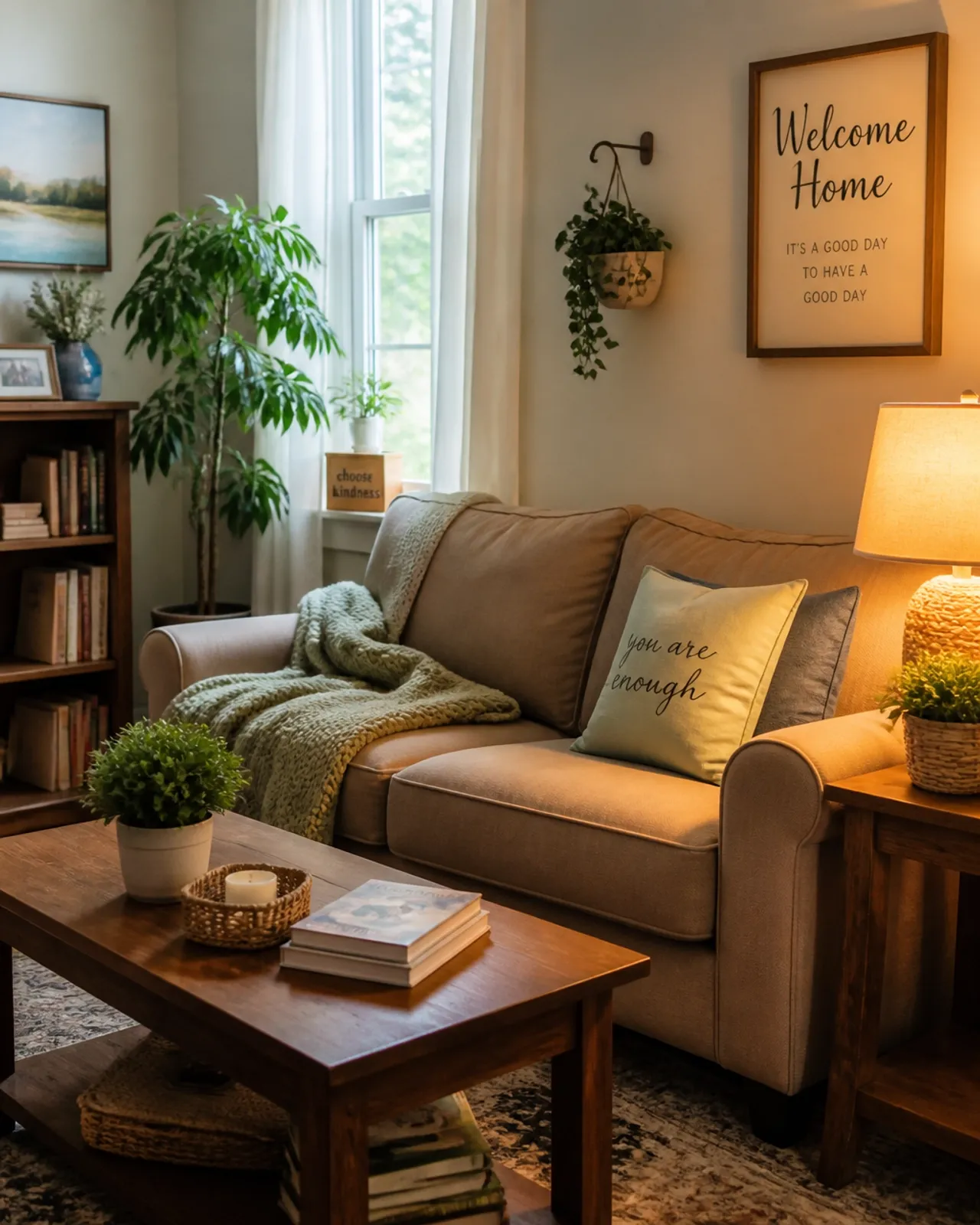 A warm, welcoming supportive-housing living room